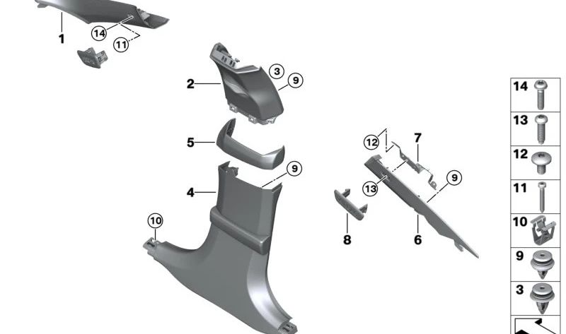 Left B-Pillar Lower Trim OEM 51438745299 for BMW F93 (8 Series Gran Coupe). Original BMW.