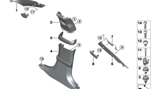 Embellecedor B-Columna Cuero abajo izquierda para BMW G16 (OEM 51439493825). Original BMW