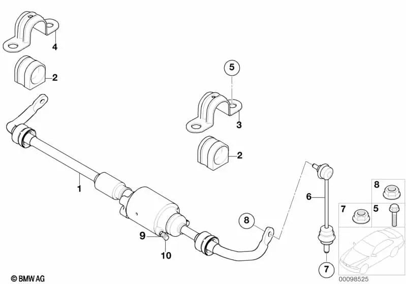 Soporte estabilizador derecho para BMW Serie 7 E65, E66 (OEM 33556779492). Original BMW