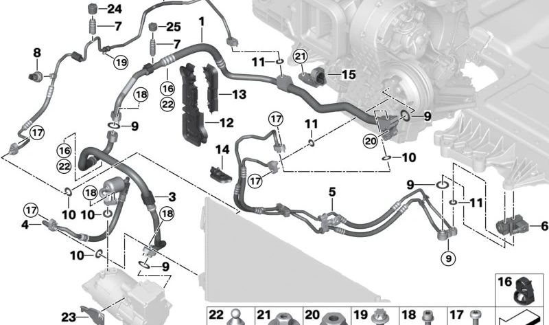 Línea de presión para BMW U06, U11 (OEM 64505A27125). Original BMW