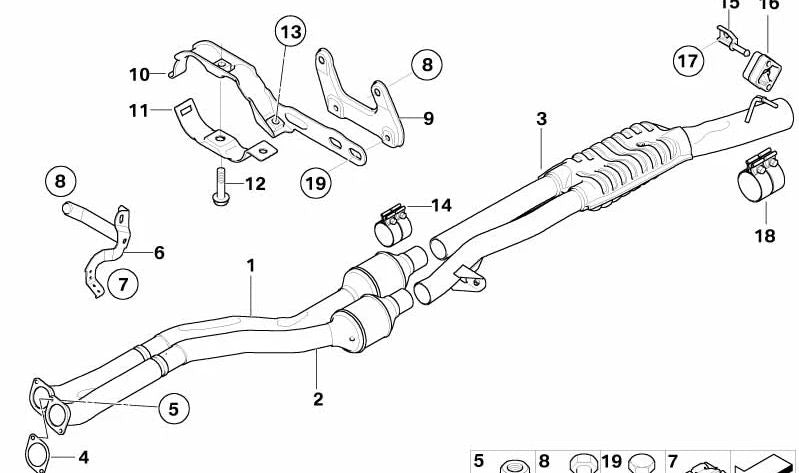 Soporte de Goma para BMW Serie 5 E60, E61, Serie 6 E63, E64 (OEM 18207833206). Original BMW