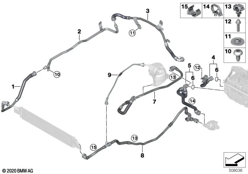 Tubería de retorno para BMW Serie 3 G20, G20N, G21, G21N, Serie 4 G22, G23, G26 (OEM 17128597301). Original BMW