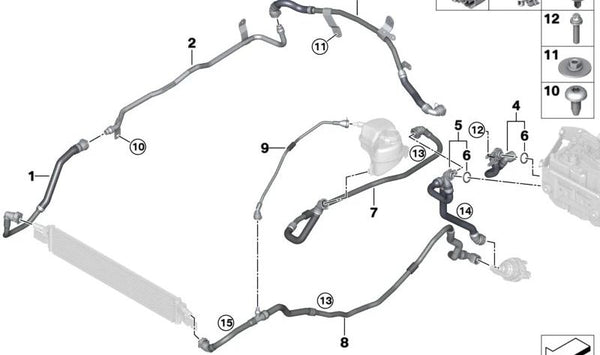 Manguera del Radiador del Refrigerante para BMW Serie 3 G20, G21 y Serie 4 G22, G23, G26 (OEM 17128597300). Original BMW