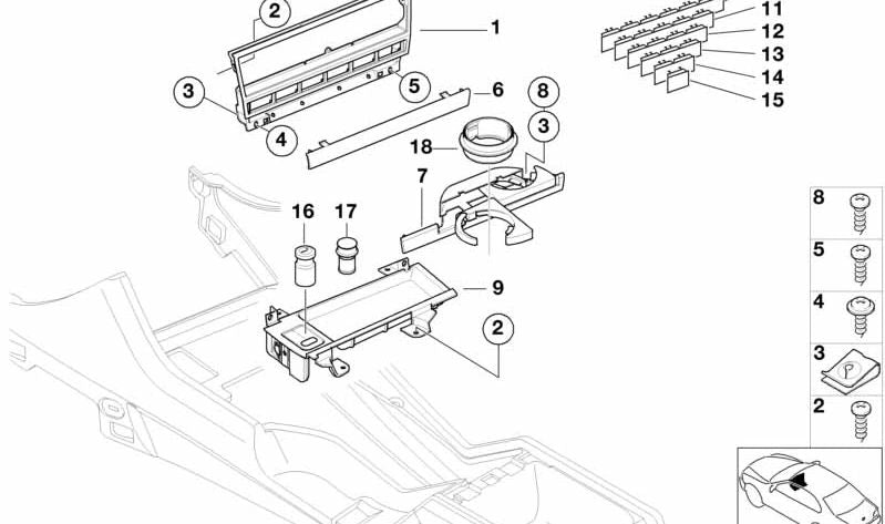 Fijación de la consola central para BMW E39 (OEM 51168247302). Original BMW.