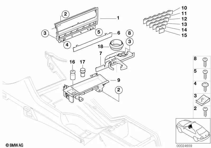 Consola central Soporte funcional para BMW Serie 5 E39 (OEM 51168233461). Original BMW