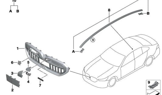 Dekorativer Frontgrill für BMW 5er G60, G61, G68 (OEM 51118084683). Original BMW