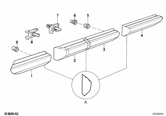 Rear left door moulding for BMW E30 (OEM 51131962463). Original BMW.