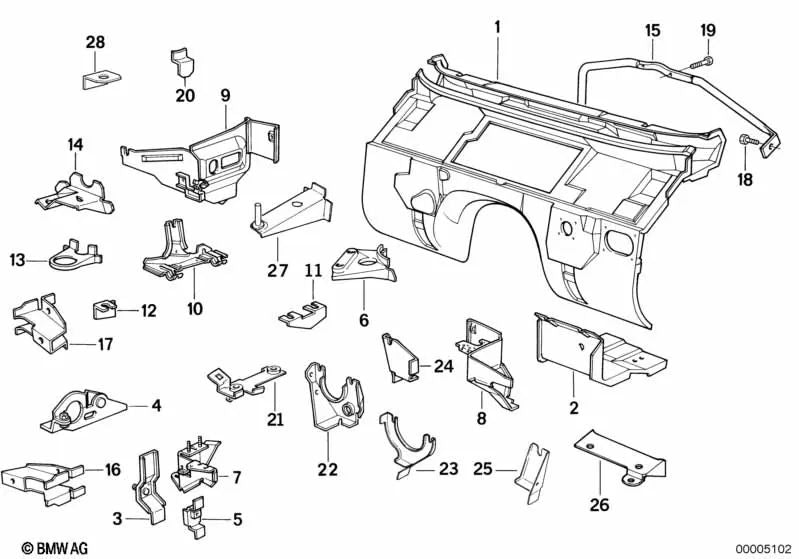 Soporte del Sensor de Aceleración para BMW E34, E39, E32, E38, E31 (OEM 41148116394). Original BMW.