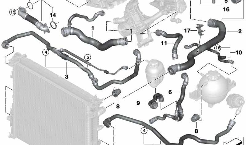 Manguera Cabeza de Cilindro-Depósito de Expansión para BMW X3 G01, G01N, X4 G02, G02N (OEM 17128670669). Original BMW