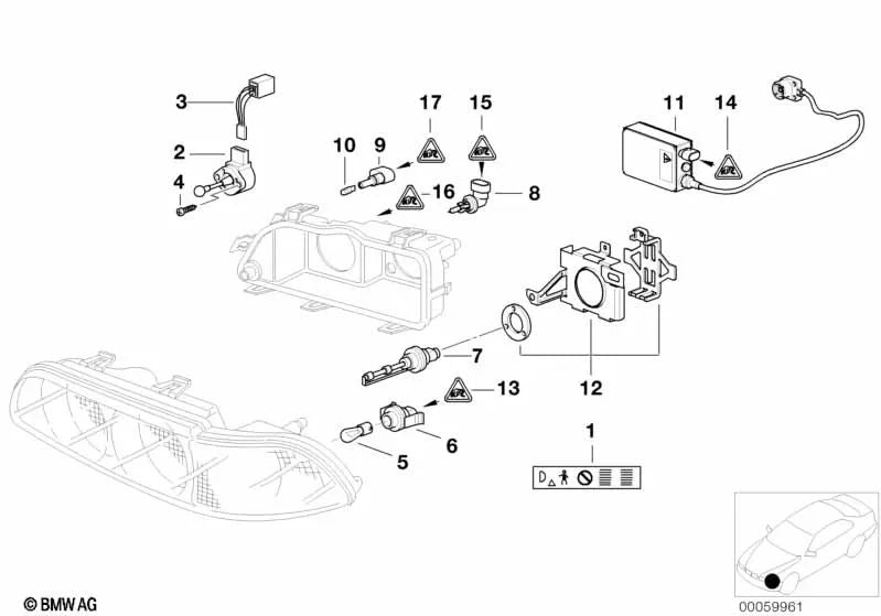 Juego de Soportes Unidad de Control Luz Xenon para BMW Serie 5 E39 (OEM 63128386556). Original BMW