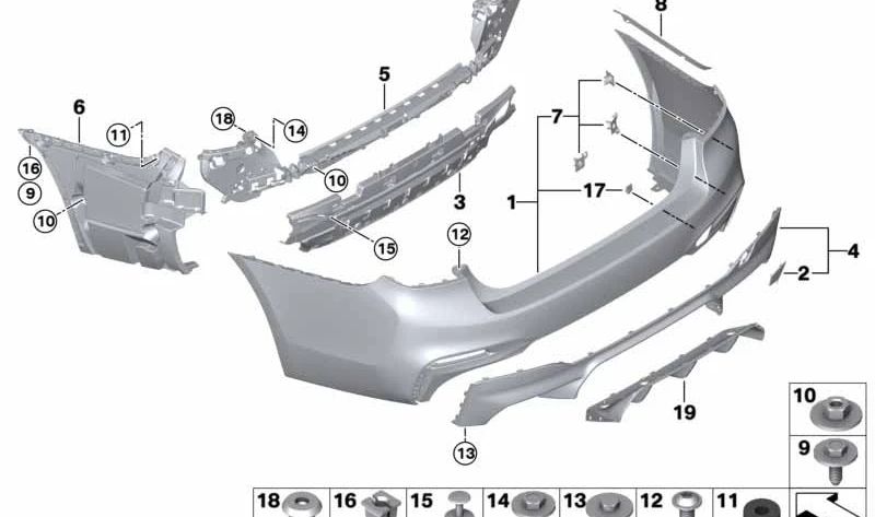 Guía central trasera OEM 51128067762 para BMW Serie 5 (G30, F90). Original BMW.