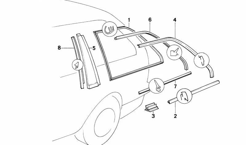 Moldura superior derecha para BMW E30 (OEM 51361947188). Original BMW