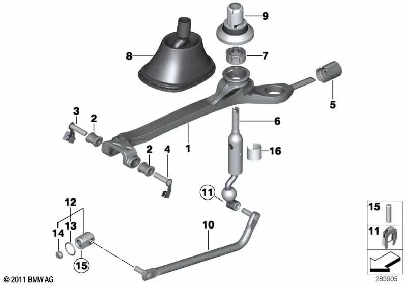 Brazo de cambio para BMW Serie 1 F20, F21 Serie 3 F30, F31, F34 (OEM 25117605091). Original BMW