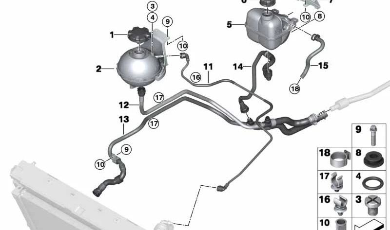 Tubo Depósito de Expansión-Termostato para BMW I12, I15 (OEM 17127640827). Original BMW