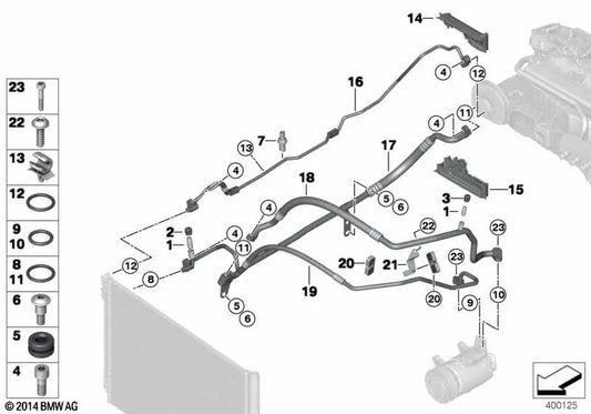 Tubería compresor-condensador para BMW F10N, F11N (OEM 64539376740). Original BMW