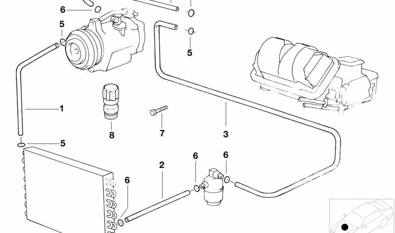 Tubería de Presión Compresor-Condensador para BMW E38 (OEM 64538378649). Original BMW