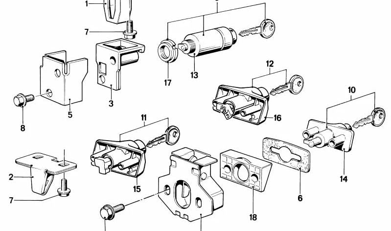 Cierre de maletero con llave OEM 51241862358 para BMW E12, E24. Original BMW.