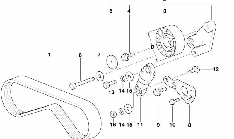 Correa Poly-V (Correa de servicio) OEM 11287833266 para BMW (Modelos compatibles: E34, E39, E32, E38, E31, E52). Original BMW.