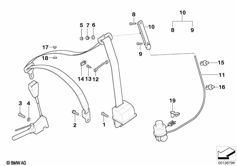 Safety pin for BMW E39, E38 (OEM 72118185136). Original BMW