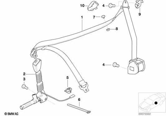 Cintura inferiore con tenditore destro per BMW F07, F10, F11, F06, F12, F13, F01N, F02N (OEM 72118261652). BMW originale.