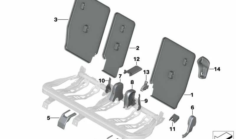 Rechter innerer Lehnenbezug für BMW F46 (OEM 52207427110). Original BMW.