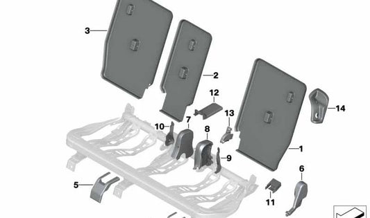 Cubierta de respaldo interior derecha para BMW F46 (OEM 52207427110). Original BMW.