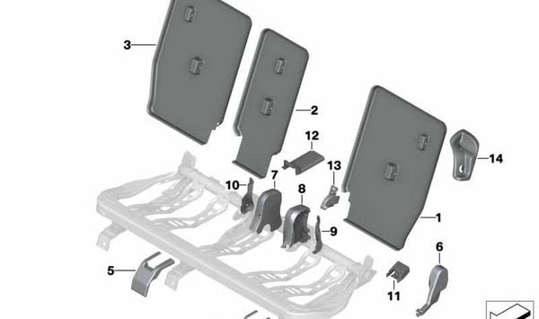 Cubierta lateral derecha del respaldo OEM 52207398516 para BMW F46. Original BMW.