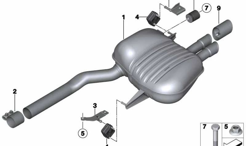 Silenciador Trasero para BMW Serie 5 F18, F18N (OEM 18307646924). Original BMW