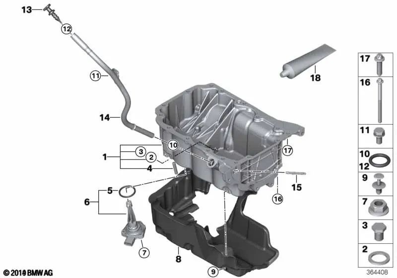 Oil pan for BMW 2 Series F45, F45N, F46, F46N, X1 F48 and MINI F54, F55, F56, F57, F60 (OEM 11137605231). Original BMW.