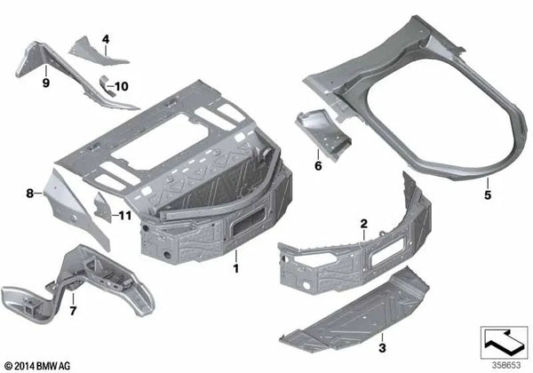 Placa de Refuerzo del Larguero Izquierdo para BMW I12, I12N (OEM 41007370335). Original BMW.