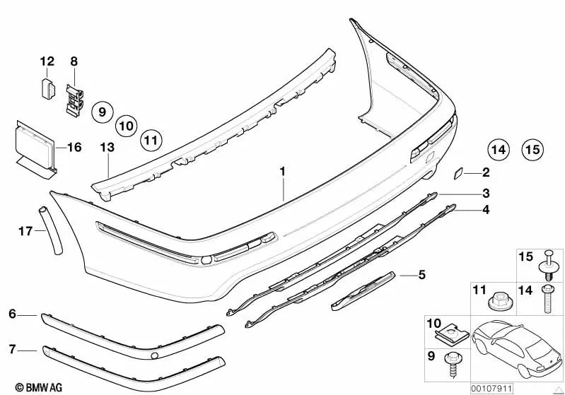 Listón de protección trasero derecho para BMW E39 (OEM 51122498734). Original BMW