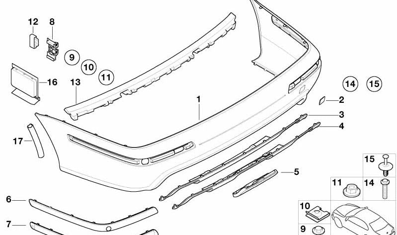 Paragolpes trasero imprimado OEM 51122498489 para BMW Serie 5 E39 (1995-2004). Original BMW