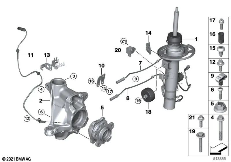 Sensor de velocidad de rueda para BMW X3 F97, F97N, G01, G01N, G08, G08N, X4 F98, F98N, G02, G02N (OEM 34526895657). Original BMW