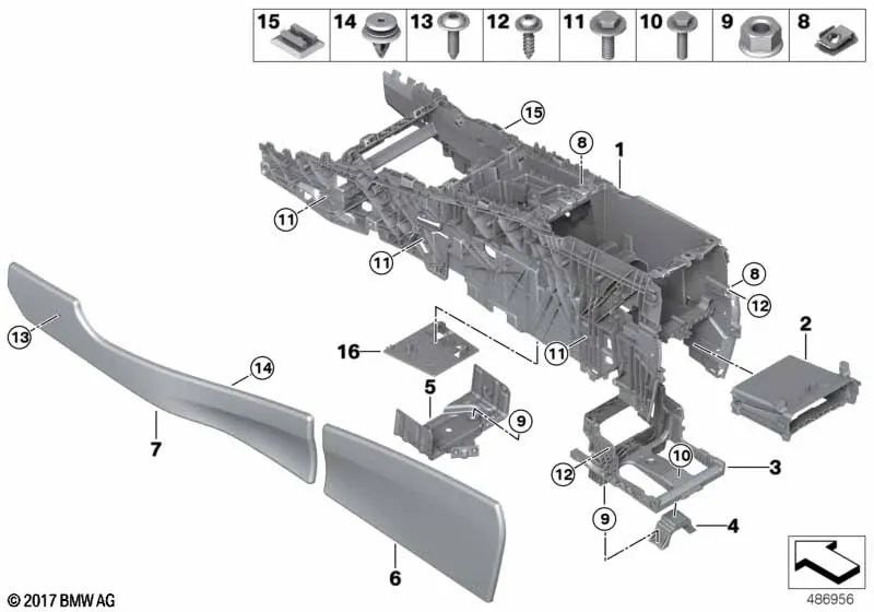 Revestimiento consola central trasera derecha para BMW F15, F85, F16, F86 (OEM 51166834716). Original BMW