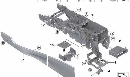 Soporte consola central delantera para BMW X5 F15, F85 X6 F16, F86 (OEM 51169252105). Original BMW