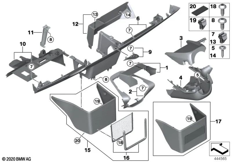 Revestimiento I-Tafel Inferior Centro para BMW I01, I01N (OEM 51459387175). Original BMW