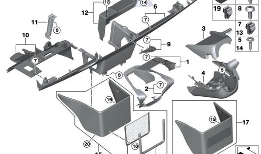 Soporte Carcasa Reposapiés Conductor para BMW i I01, I01N (OEM 51459282957). Original BMW