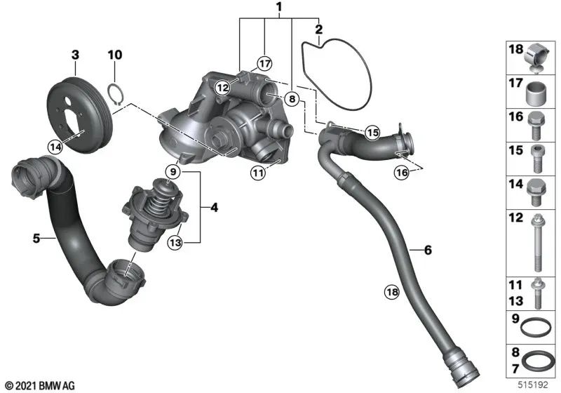 Bomba de refrigerante mecánica para BMW F87N, F80, F80N, F82, F82N, F83, F83N (OEM 11517846361). Original BMW