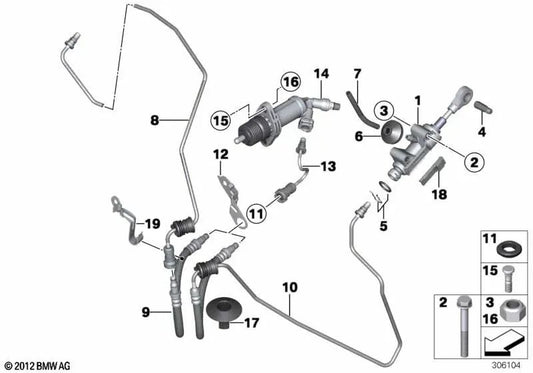 Pipe for BMW 1 Series F20, F21, 3 Series F30, F31, F34, 4 Series F32, F33, F36 (OEM 21526865413). Original BMW