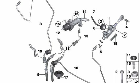 Clutch Slave Cylinder for BMW 1 Series F20N, F21N, 2 Series F22, F23, 3 Series F30N, F31N, 4 Series F32, F36 (OEM 21526795710). Original BMW