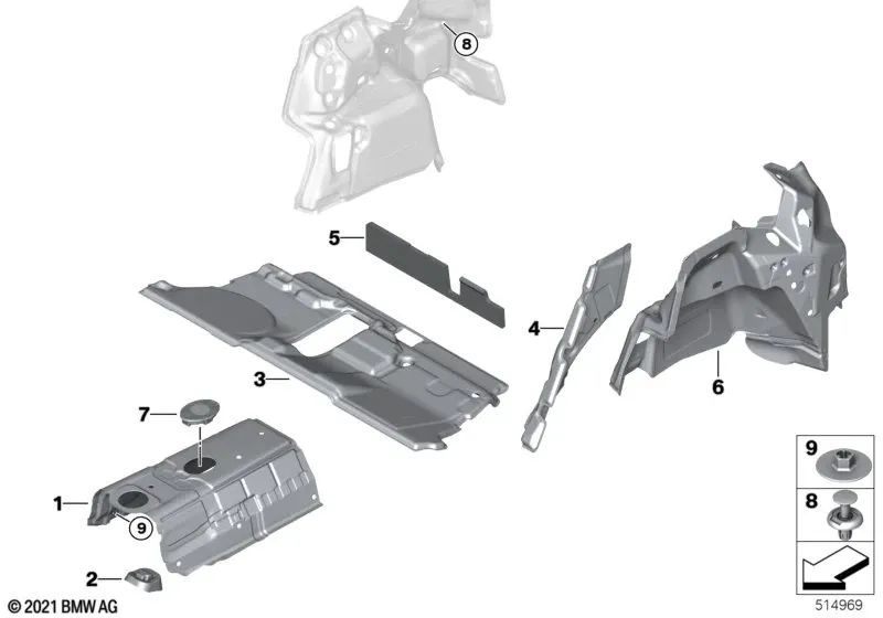 Akustische Isolierung des rechten Kofferraums für BMW Serie 2 U06 (OEM 51487952286). Original BMW.