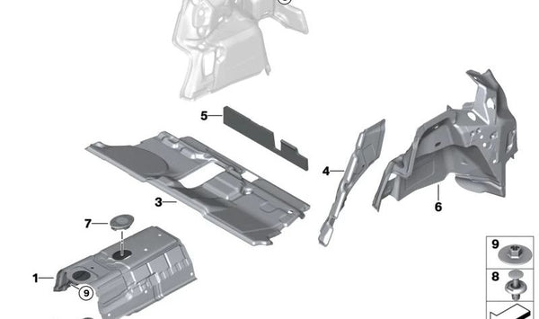 Aislamiento Acústico Maletero Izquierdo para BMW X1 U11, U12 (OEM 51479462025). Original BMW