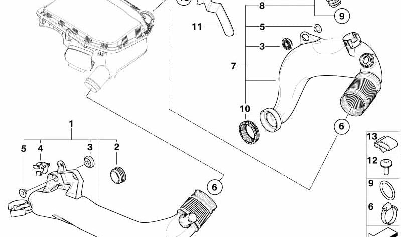 Soporte para conducción de aire de carga para BMW E82, E88, E90, E91, E92, E93, E89 (OEM 13717562713). Original BMW