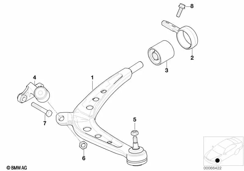 Querlenker-Gummistützsatz für BMW 3er E46, 5er E34 (OEM 31129063163). Original BMW