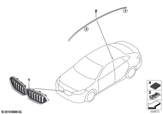 Rejilla Decorativa Frontal para BMW Serie 2 F44 (OEM 51135A39377). Original BMW.