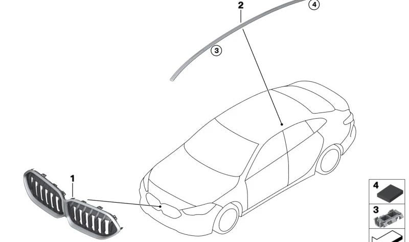 Right print roof molding OEM 51137224104 for BMW F44. Original BMW.