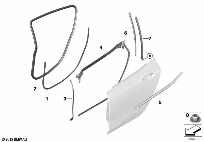 Cubierta exterior del marco de la puerta trasera derecha para BMW Serie 8 F93, G16 (OEM 51357456064). Original BMW