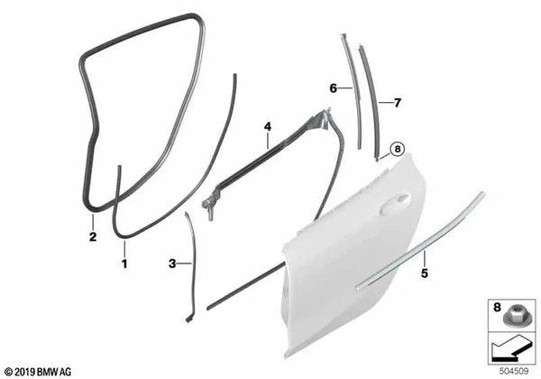 Junta de la B columna Puerta trasera derecha para BMW Serie 8 F93, G16 (OEM 51767435448). Original BMW