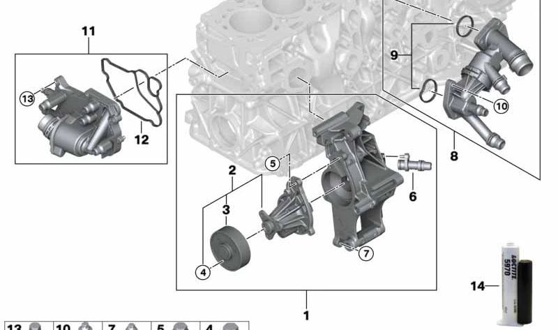 Logement de thermostat avec thermostat OEM 11538576289 pour BMW G20, G21, G30, G31, G32, G11, G12, G14, G15, G16, G01, G02, G05, G06, G07. BMW d'origine