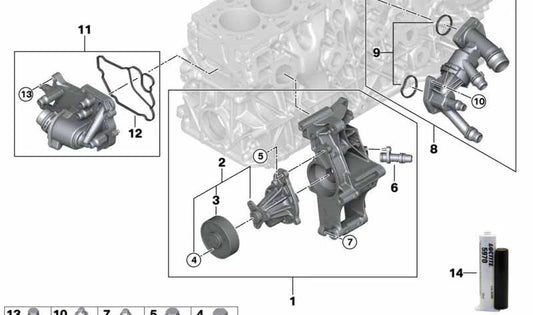 Carcasa de termostato con termostato OEM 11538576289 para BMW G20, G21, G30, G31, G32, G11, G12, G14, G15, G16, G01, G02, G05, G06, G07. Original BMW